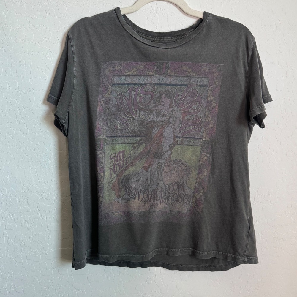 Lucky Brand Janis Joplin Avalon Ballroom Graphic T-Shirt Faded Charcoal Boho M